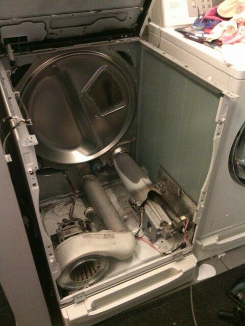 LG dryer mostly disassembled.